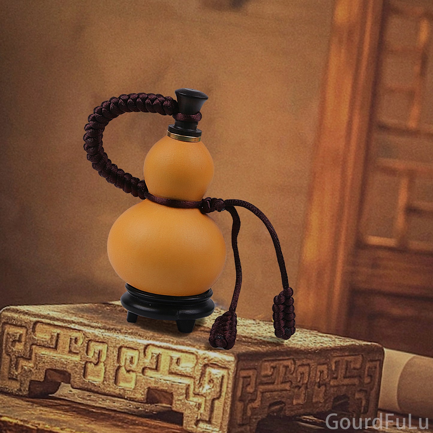 Natural Wine Gourd, Outdoor Portable Water Bottle with Stopper Chinese Feng Shui FuLu Gourd Ornament