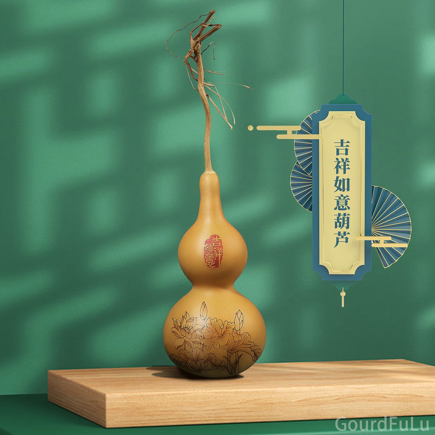 Feng Shui Lotus Gourd Ornament with Prosperity Symbol - Bring Good Luck and Fortune to Your Home with this Beautiful Decor Piece